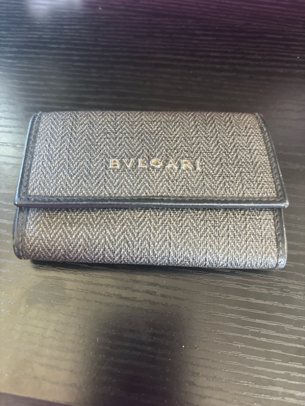 Bulgari Gray Textured Key & Card Holder